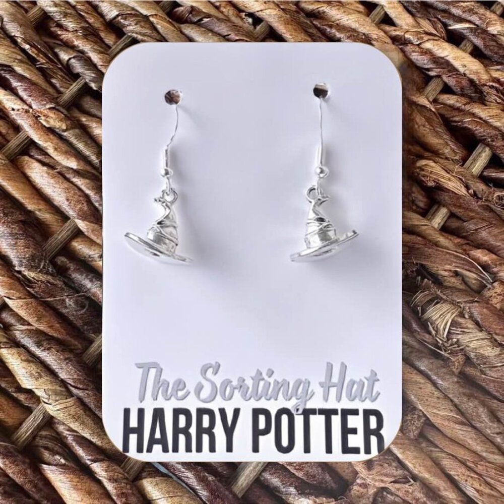 New Handmade Silver-Tone "Sorting Hat" (Harry Potter) Dangle Earrings
